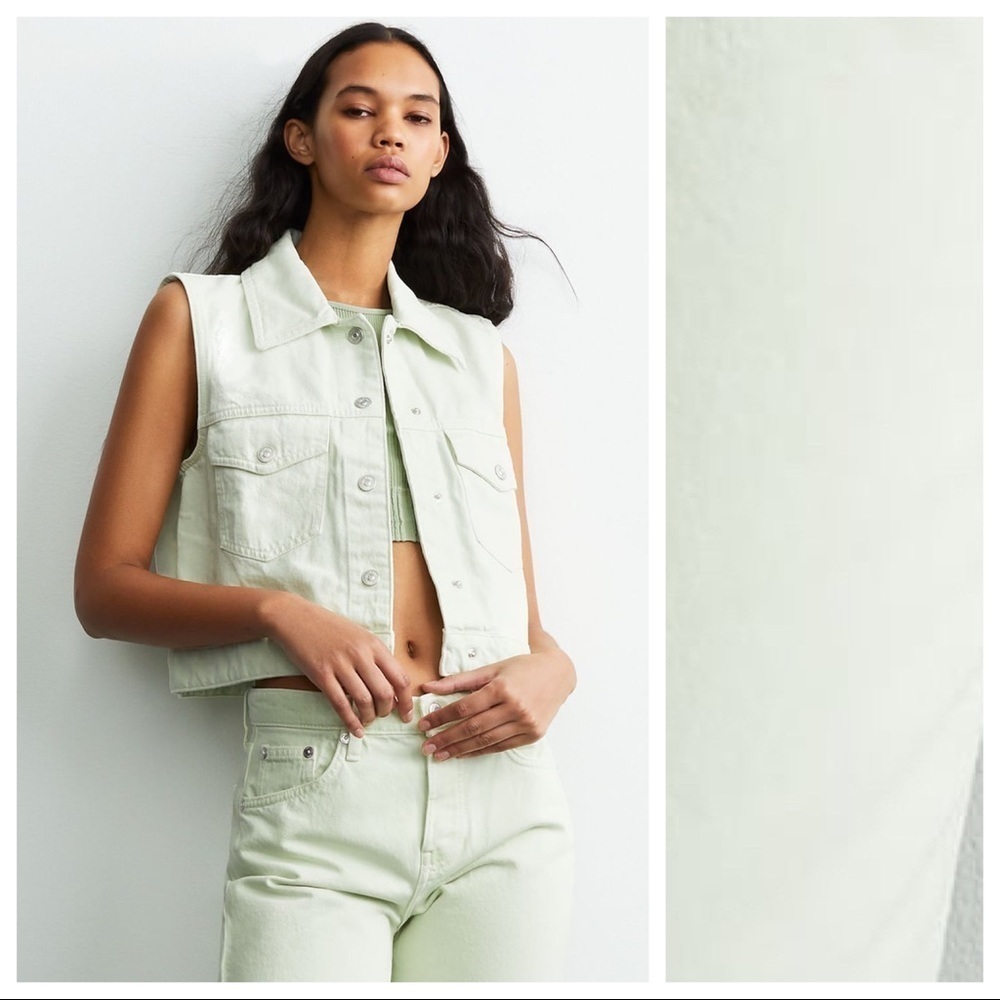 NWT. Zara Apple Green Denim Cropped Vest. Size XS. - Picture 3 of 9